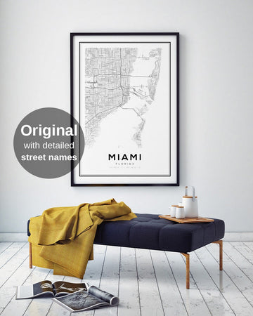 Miami Map Print, Map of Miami, Miami Map Poster, Florida Map Print, Florida Wall Art, Street Map Print, Wall Art Print, Printable Wall Art